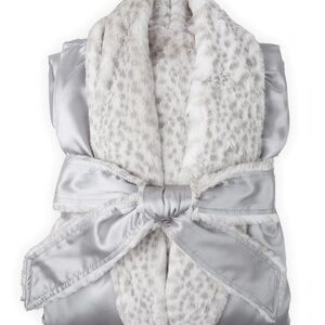 Little Giraffe Silver Snow leopard Satin Robe with Plush Trim